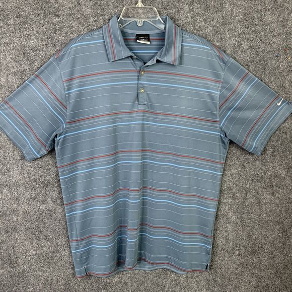Nike Golf Polo Shirt Men L Short Sleeve Dri Fit Blue Stripe - Picture 1 of 13
